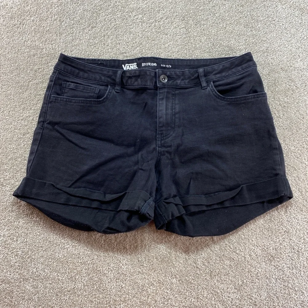 Vans Boyfriend Shorts Womens 13/31 Black Denim Rolled Hem Outdoor‎ Summer